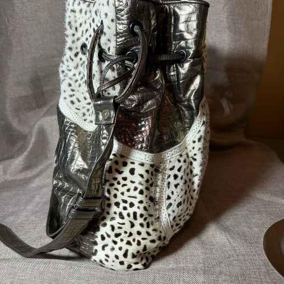 SHARIF Metallic Animal Print Bucket Drawstring Bag - Picture 8 of 16